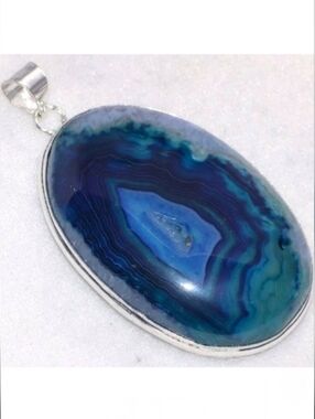 Blue Botswana Agate Gemstone 925 Sterling Silver Handmade Pendant Necklace